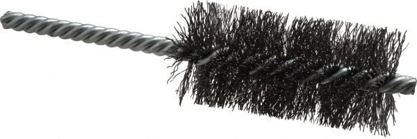 Weiler - 1-1/4" Diam Helical Steel Tube Brush - Double Spiral, 0.0104" Filament Diam, 2-1/2" Brush Length, 5-1/2" OAL, 1/4" Diam Shank - Exact Tooling