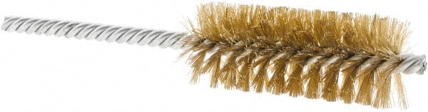 Weiler - 1" Diam Helical Brass Tube Brush - Double Spiral, 0.006" Filament Diam, 2-1/2" Brush Length, 5-1/2" OAL, 1/4" Diam Shank - Exact Tooling