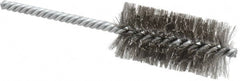 Weiler - 1-1/4" Diam Helical Stainless Steel Tube Brush - Double Spiral, 0.006" Filament Diam, 2-1/2" Brush Length, 5-1/2" OAL, 1/4" Diam Shank - Exact Tooling