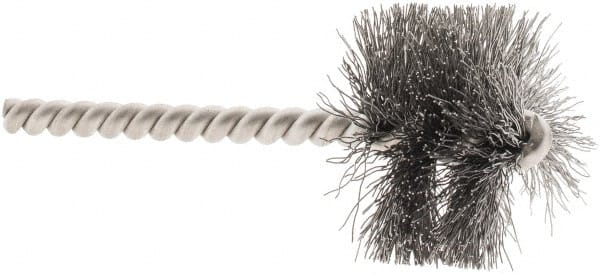 Weiler - 1-1/2" Diam Helical Steel Tube Brush - 0.0104" Filament Diam, 1" Brush Length, 3-1/2" OAL, 1/4" Diam Stainless Steel Shank - Exact Tooling