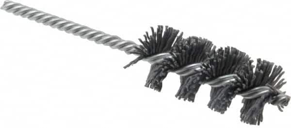 Weiler - 1-1/8" Diam Helical Nylon Tube Brush - Single Spiral, 0.035" Filament Diam, 2-1/2" Brush Length, 5-1/2" OAL, 1/4" Diam Shank - Exact Tooling