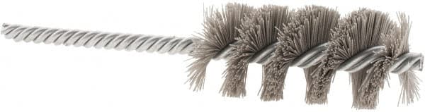 Weiler - 1-1/8" Diam Helical Nylon Tube Brush - Single Spiral, 0.012" Filament Diam, 2-1/2" Brush Length, 5-1/2" OAL, 1/4" Diam Shank - Exact Tooling