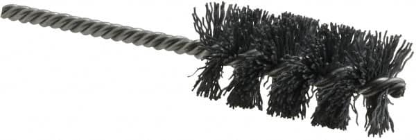 Weiler - 1-1/4" Diam Helical Nylon Tube Brush - Single Spiral, 0.022" Filament Diam, 2-1/2" Brush Length, 5-1/2" OAL, 1/4" Diam Shank - Exact Tooling