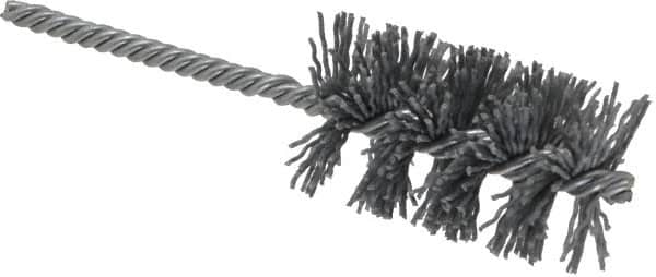 Weiler - 1-1/2" Diam Helical Nylon Tube Brush - Single Spiral, 0.035" Filament Diam, 2-1/2" Brush Length, 5-1/2" OAL, 1/4" Diam Shank - Exact Tooling