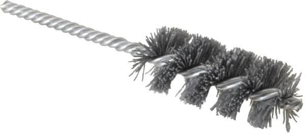 Weiler - 1-1/8" Diam Helical Nylon Tube Brush - Single Spiral, 0.022" Filament Diam, 2-1/2" Brush Length, 5-1/2" OAL, 1/4" Diam Shank - Exact Tooling