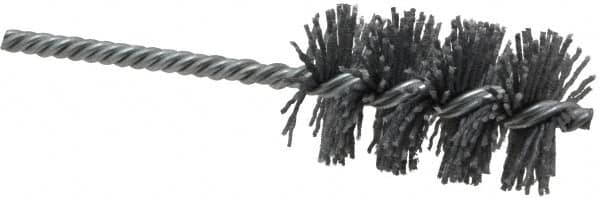 Weiler - 1-1/2" Diam Helical Nylon Tube Brush - Single Spiral, 0.04" Filament Diam, 2-1/2" Brush Length, 5-1/2" OAL, 1/4" Diam Shank - Exact Tooling