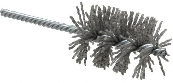 Weiler - 1-3/4" Diam Helical Nylon Tube Brush - Single Spiral, 0.06" Filament Diam, 2-1/2" Brush Length, 5-1/2" OAL, 1/4" Diam Shank - Exact Tooling