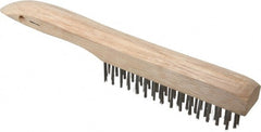 Weiler - 4 Rows x 16 Columns Shoe Handle Stainless Steel Scratch Brush - 5" Brush Length, 10" OAL, 1" Trim Length, Wood Shoe Handle - Exact Tooling