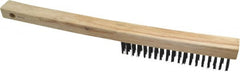 Weiler - 3 Rows x 19 Columns Curved Handle Steel Scratch Brush - 6" Brush Length, 13-1/2" OAL, 1" Trim Length, Wood Curved Handle - Exact Tooling