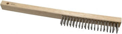 Weiler - 3 Rows x 19 Columns Curved Handle Stainless Steel Scratch Brush - 6" Brush Length, 13-1/2" OAL, 1" Trim Length, Wood Curved Handle - Exact Tooling