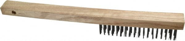 Weiler - 4 Rows x 18 Columns Curved Handle Steel Scratch Brush - 6" Brush Length, 14" OAL, 1" Trim Length, Wood Curved Handle - Exact Tooling