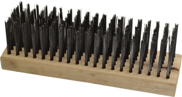 Weiler - 6 Rows x 19 Columns Steel Scratch Brush - 7" Brush Length, 7-1/4" OAL, 1-5/8" Trim Length, Wood Straight Handle - Exact Tooling