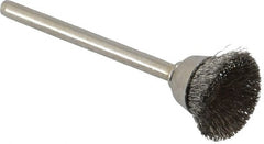 Weiler - 5/8" Diam, 1/8" Shank Crimped Wire Stainless Steel Cup Brush - 0.005" Filament Diam, 1/4" Trim Length, 37,000 Max RPM - Exact Tooling