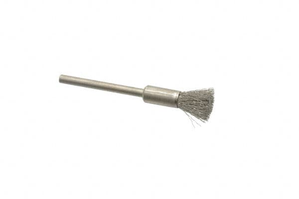 Weiler - 1/4" Brush Diam, Crimped, End Brush - 1/8" Diam Shank, 37,000 Max RPM - Exact Tooling