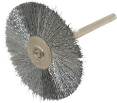 Weiler - 1-1/2" OD, 1/8" Shank Diam, Crimped Steel Wheel Brush - 1/2" Trim Length, 0.005" Filament Diam, 25,000 RPM - Exact Tooling