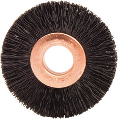 Weiler - 1-1/2" OD, 3/8" Arbor Hole, Nylon Wheel Brush - 1/4" Face Width, 7/16" Trim Length, 0.01" Filament Diam, 20,000 RPM - Exact Tooling