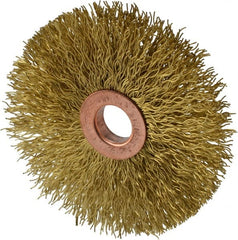 Weiler - 3" OD, 1/2" Arbor Hole, Crimped Brass Wheel Brush - 5/8" Face Width, 1" Trim Length, 0.014" Filament Diam, 20,000 RPM - Exact Tooling