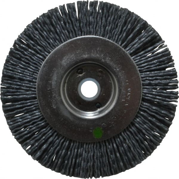 Weiler - 4" OD, 1/2" Arbor Hole, Crimped Nylon Wheel Brush - 1/2" Face Width, 7/8" Trim Length, 0.04" Filament Diam, 6,000 RPM - Exact Tooling