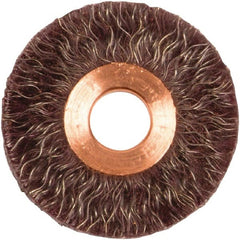 Weiler - 2" OD, 1/2" Arbor Hole, Crimped Steel Wheel Brush - 1/4" Face Width, 1/2" Trim Length, 0.014" Filament Diam, 20,000 RPM - Exact Tooling