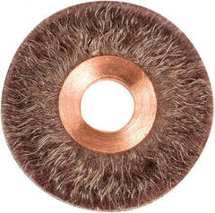 Weiler - 2" OD, 1/2" Arbor Hole, Crimped Steel Wheel Brush - 1/4" Face Width, 1/2" Trim Length, 0.0104" Filament Diam, 20,000 RPM - Exact Tooling