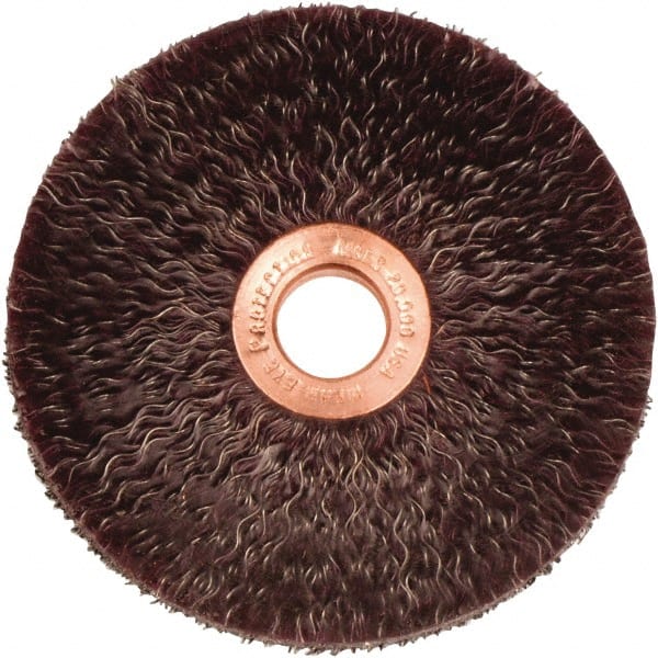 Weiler - 3" OD, 1/2" Arbor Hole, Crimped Steel Wheel Brush - 1/4" Face Width, 1" Trim Length, 0.0118" Filament Diam, 20,000 RPM - Exact Tooling