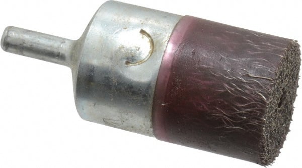 Weiler - 1" OD, 1/4" Shank Diam, Crimped Steel Wheel Brush - 7/8" Trim Length, 0.0104" Filament Diam, 14,000 RPM - Exact Tooling
