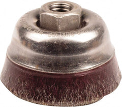 Weiler - 3-1/2" Diam, 5/8-11 Threaded Arbor, Steel Fill Cup Brush - 0.014 Wire Diam, 7/8" Trim Length, 12,000 Max RPM - Exact Tooling