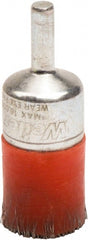 Weiler - 3/4" Brush Diam, Encapsulated, Crimped, End Brush - 1/4" Diam Shank, 16,000 Max RPM - Exact Tooling