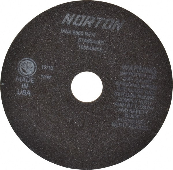 Norton - 7" 60 Grit Aluminum Oxide Cutoff Wheel - 1/16" Thick, 1-1/4" Arbor, 6,550 Max RPM, Use with Stationary Grinders - Exact Tooling
