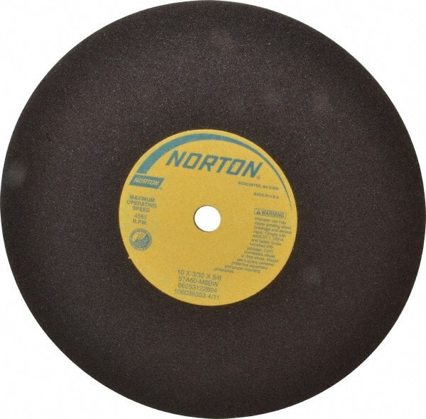 Norton - 10" 24 Grit Silicon Carbide Cutoff Wheel - 3/32" Thick, 5/8" Arbor, 6,110 Max RPM, Use with Stationary Tools - Exact Tooling