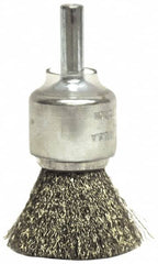 Weiler - 3/4" Brush Diam, Crimped, End Brush - 1/4" Diam Shank, 22,000 Max RPM - Exact Tooling