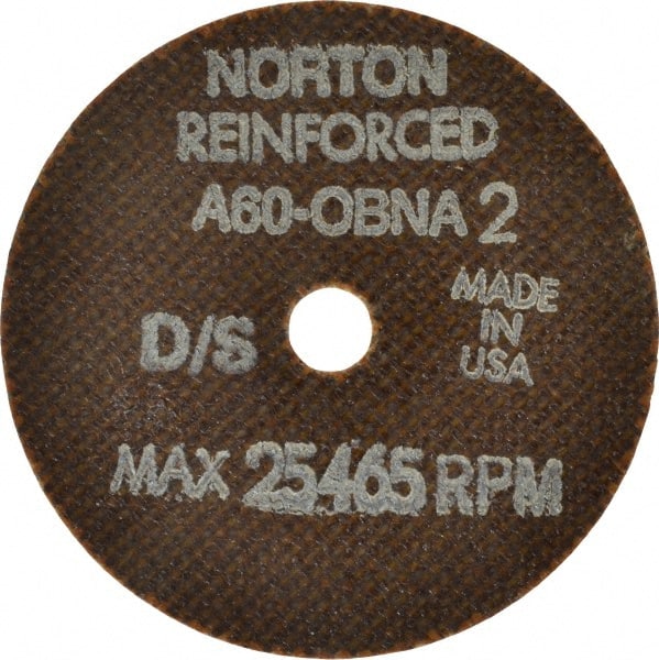 Norton - 3" 60 Grit Aluminum Oxide Cutoff Wheel - 0.06" Thick, 3/8" Arbor, 25,465 Max RPM, Use with Die Grinders - Exact Tooling
