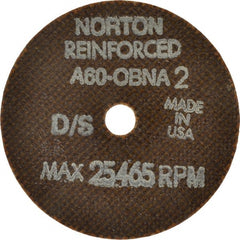 Norton - 3" 60 Grit Aluminum Oxide Cutoff Wheel - 0.06" Thick, 3/8" Arbor, 25,465 Max RPM, Use with Die Grinders - Exact Tooling