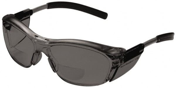3M - +2, Gray Lenses, Anti-Fog, Framed Magnifying Safety Glasses - UV Protection, Adjustable Temples, Gray Plastic Frame, ANSI Z87.1-2003 - Exact Tooling
