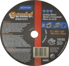 Norton - 6" 60 Grit Aluminum Oxide Cutoff Wheel - 0.035" Thick, 5/8" Arbor, 10,185 Max RPM, Use with Circular Saws - Exact Tooling