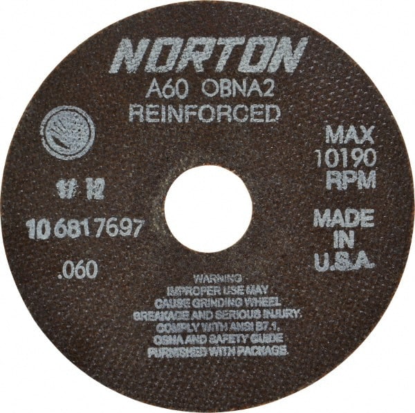 Norton - 6" 60 Grit Aluminum Oxide Cutoff Wheel - 0.06" Thick, 1-1/4" Arbor, 10,190 Max RPM, Use with Circular Saws - Exact Tooling