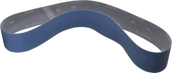 Norton - 2-1/2" Wide x 48" OAL, 80 Grit, Zirconia Alumina Abrasive Belt - Zirconia Alumina, Medium, Coated, Y Weighted Cloth Backing, Series R821 - Exact Tooling
