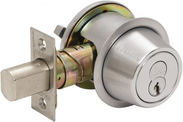 Falcon - Less Cylinder - SFIC Keying, Single Cylinder Deadbolt - Satin Chrome Coated, Steel - Exact Tooling