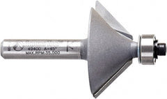 Amana Tool - 1-1/4" Cut Diam, 1/2" Length of Cut, 2 Flute Chamfer Edge Profile Router Bit - Carbide-Tipped, 1/4" Shank Diam, 2" OAL, Uncoated - Exact Tooling
