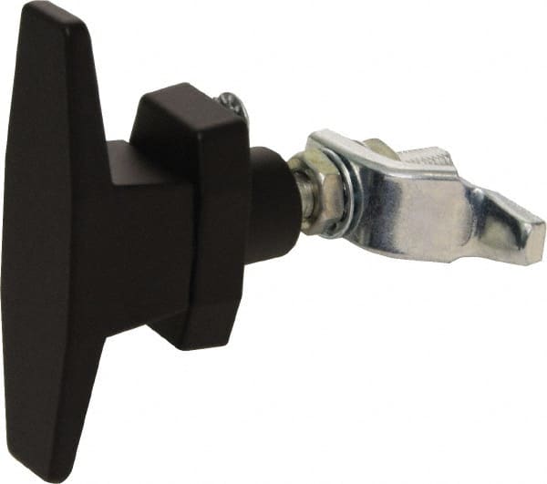 Made in USA - 3-1/16" Long x 3" Wide x 7/8" High, T-Handle Latch with O-Lock - Die Cast Zinc, with Black Powder Coat Finish - Exact Tooling