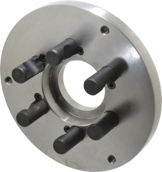 Buck Chuck Company - Adapter Back Plate for 8" Diam Self Centering Lathe Chucks - D1-5 Mount, 2.39" Through Hole Diam, 6.283mm ID, 7.87" OD, 0.794" Flange Height, Steel - Exact Tooling