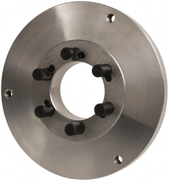 Buck Chuck Company - Adapter Back Plate for 12" Diam Self Centering Lathe Chucks - D1-6 Mount, 2" Through Hole Diam, 10.221mm ID, 12.6" OD, 0.989" Flange Height, Steel - Exact Tooling