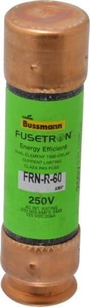 Cooper Bussmann - 125 VDC, 250 VAC, 60 Amp, Time Delay General Purpose Fuse - Fuse Holder Mount, 76.2mm OAL, 20 at DC, 200 (RMS) kA Rating, 13/16" Diam - Exact Tooling