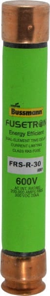 Cooper Bussmann - 300 VDC, 600 VAC, 30 Amp, Time Delay General Purpose Fuse - Fuse Holder Mount, 127mm OAL, 20 at DC, 200 (RMS) kA Rating, 13/16" Diam - Exact Tooling
