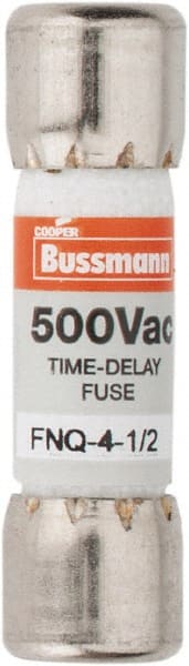 Cooper Bussmann - 500 VAC, 4.5 Amp, Time Delay General Purpose Fuse - Fuse Holder Mount, 1-1/2" OAL, 10 at AC kA Rating, 13/32" Diam - Exact Tooling