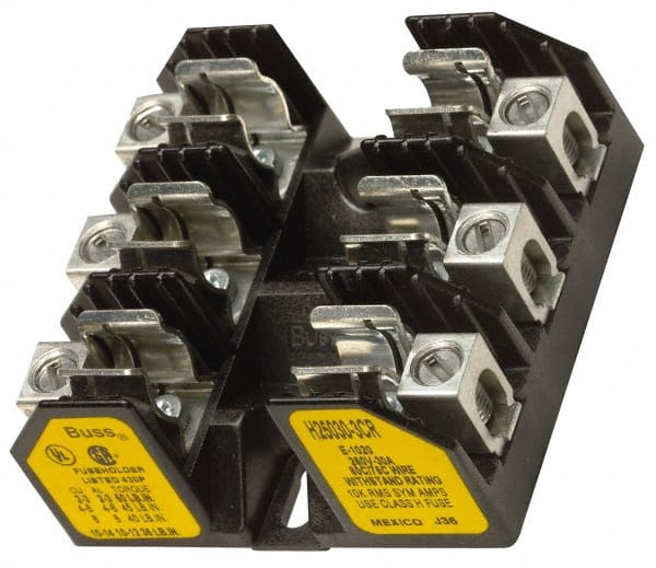 Cooper Bussmann - 3 Pole, 8 to 1/0 AWG, 250 VAC/VDC, 100 Amp, Screw Mount Fuse Block - 7.36 Inch Long x 4.94 Inch Wide x 2.06 Inch High Block - Exact Tooling