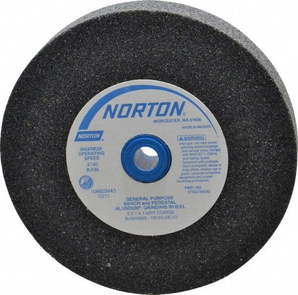 Norton - 36 Grit Aluminum Oxide Bench & Pedestal Grinding Wheel - 6" Diam x 1" Hole x 1" Thick, 4140 Max RPM, Very Coarse/Coarse Grade - Exact Tooling