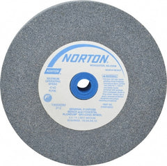 Norton - 60 Grit Aluminum Oxide Bench & Pedestal Grinding Wheel - 6" Diam x 1" Hole x 1" Thick, 4140 Max RPM, Medium Grade - Exact Tooling
