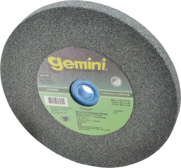 Norton - 60 Grit Silicon Carbide Bench & Pedestal Grinding Wheel - 6" Diam x 1" Hole x 1/2" Thick, 4140 Max RPM, Medium Grade - Exact Tooling
