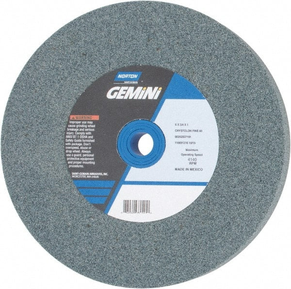 Norton - 80 Grit Silicon Carbide Bench & Pedestal Grinding Wheel - 6" Diam x 1" Hole x 3/4" Thick, 4140 Max RPM, Medium Grade - Exact Tooling